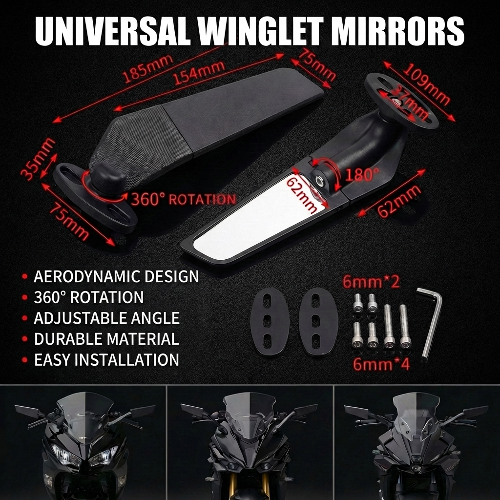 universal motorcycle winglet mirrors on supersport front fairing